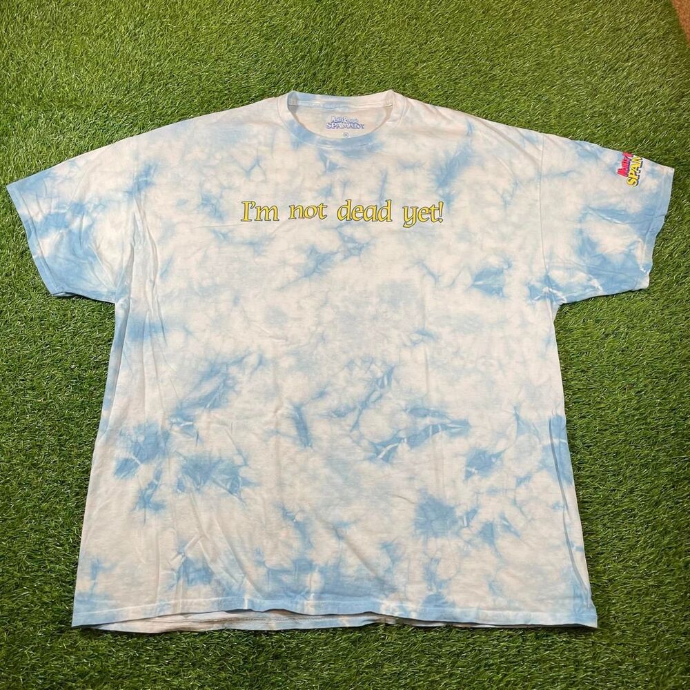 Y2K "I'm Not Dead Yet" Monty Python Spamalot Blue & White Tie-Dye T-Shirt (XL)